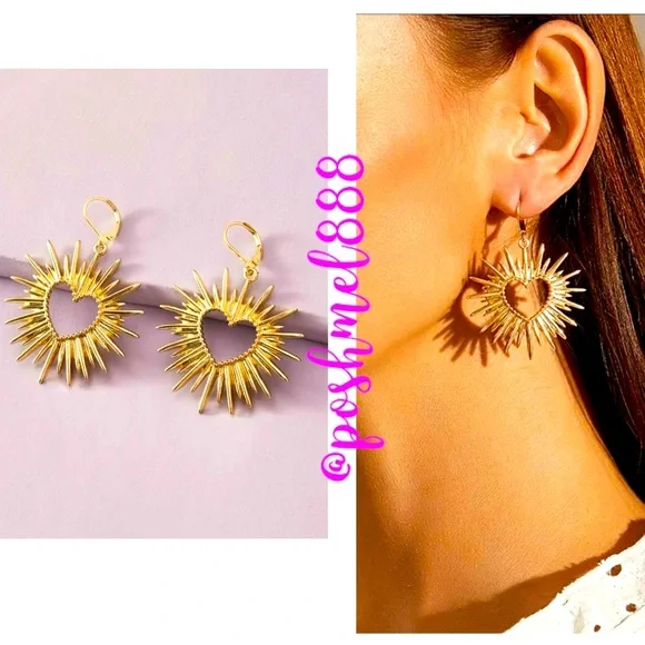 [GOLD]✨⭐️Starshine⭐️✨ Heart Glamour Dangle Drop Statement Earrings - Picture 3 of 13